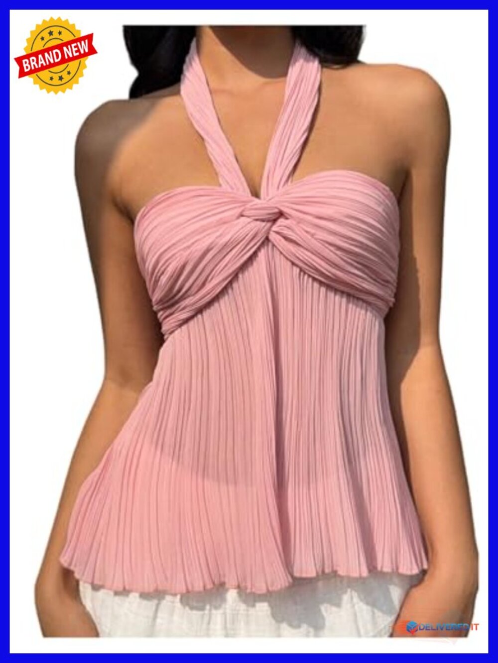Twist Front Halter Top Open Back Sleeveless Y2k Going Out Flowy Tank Top
